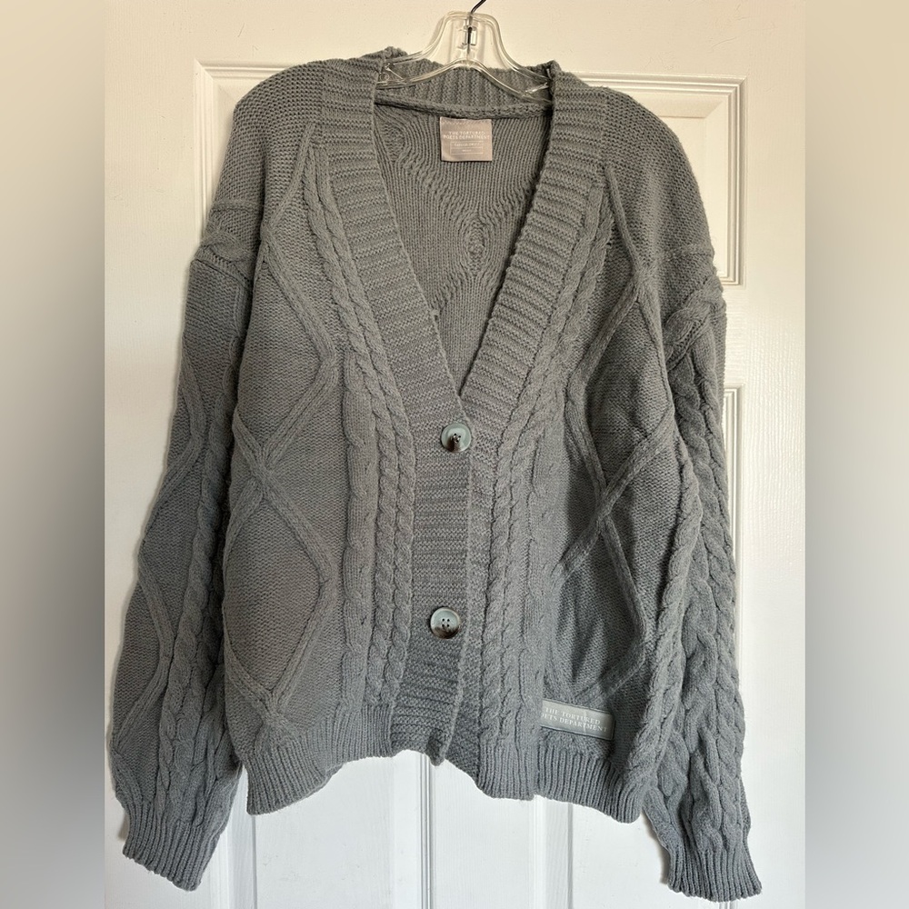 Taylor Swift TTPD- Cozy Gray Cable Knit Cardigan Sweater size MD LG